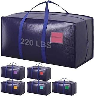 6 Pack Moving Bags Heavy Duty 210GSM with Full-Open Side Zipper, 93L 65lbs Waterproof Foldable Storage Totes for College Dorm Move-In, Movi...
