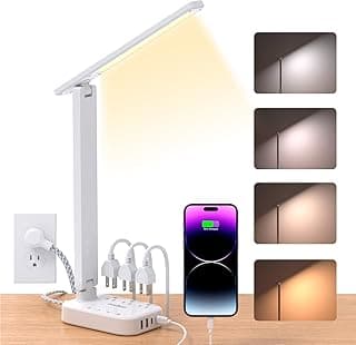 One Beat Small LED Desk Lamp Power Strip 5ft Extension Cord with 3 Outlets 4 USB Ports(2 USB C), 4 Modes, 5 Level Touch Lamp Study Reading...