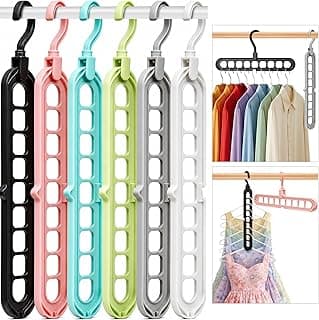 Closet Organizers and Storage,College Dorm Room Essentials,Pack of 6 Multifunctional Organizer Magic Space Saving Hangers with 9 Holes Stor...