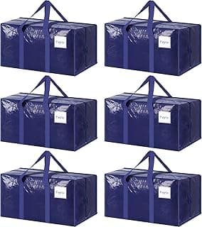 6 Pack Extra Heavy Duty Large Moving Bags with Strong Zipper & Comfortable Handles, Sturdy & Durable Clothes Storage Bags Totes Bins, Blue...