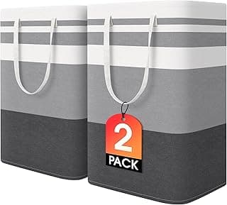 HomeHacks 2 Pack Large Laundry Baskets, Waterproof, Freestanding Laundry Hampers, Collapsible Clothes Hamper with Reinforced Handles in Lau...